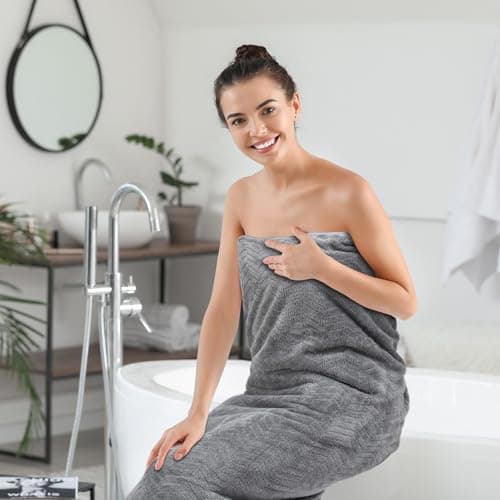 SmoothNovelty 2 Pack 40 x 80 Inch Jumbo Bath Towels Set, Oversized Quick Dry Coral Fleece Bath Sheets, Absorbent and Soft, Lightweight Towels for Home, Gym, Travel, Beach (Gray) — view 5