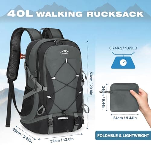 RAINSMORE Hiking Backpack 40L Foldable Lightweight — view 6