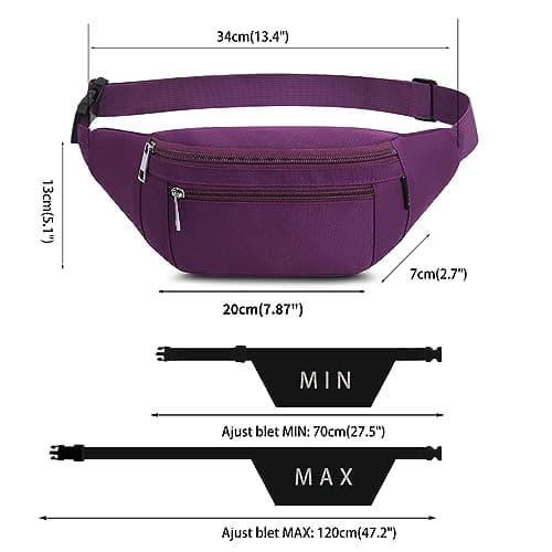 Bumbags Waist Fanny Packs for Men Women Fashion Bum Bag with Adjustable Belt for Sport Running Hiking Jogging Travel Cycling Walking Dog Boys Ladies (Purple) — view 4