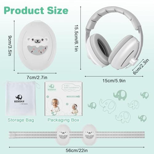 BEBOAN 2-in-1 Baby Ear Muffs Noise Protection Adjustable Headphones, Grey — view 6
