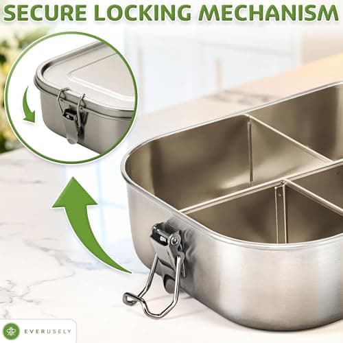 Bento Box - 1.4 L - 5 Compartment Bento Box - Metal Lunch Box w/ Lock Clips — view 5