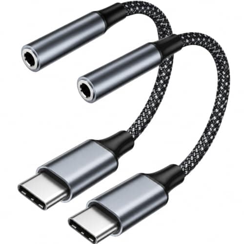 3.5mm to USB C Aux Adapter 2 Pack, Braided Headphone Jack to USB C Cable with Hi-Fi DAC, Lossless Audio, Plug and Play, for iPhone 17/16/15, Samsung, iPad, MacBook, for Home/Travel/Gaming