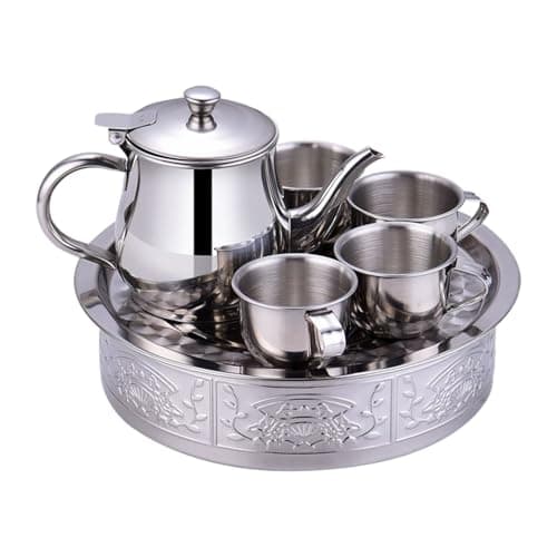 Stainless Steel Tea Set | Kids Tea Set with Teapot and Cups,Filter Screen Design Long Spout Teapot Drinkware for Boys Girls Students Beginners Kindergarten Preschoolers