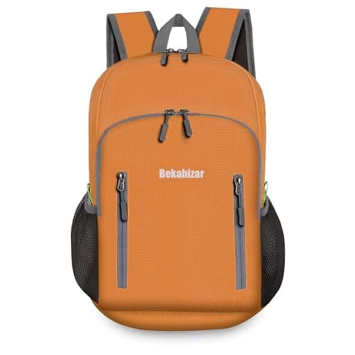 Bekahizar 20L Ultra Lightweight Backpack Foldable Hiking Daypack Rucksack Water Resistant Travel Day Bag for Men Women Kids Outdoor Camping Mountaineering Walking Cycling Climbing (Orange) — view 2