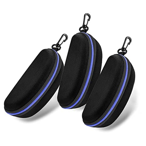 3pcs Portable Travel Zipper Hard Eyeglasses and Sunglasses Case with Plastic Hook, Blue, One Size