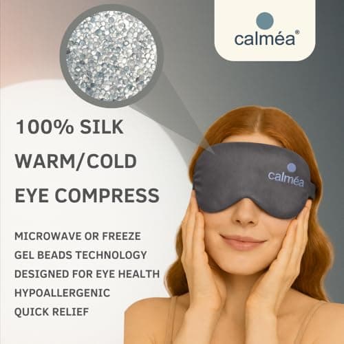 Calméa® Hot & Cold Weighted Silk Sleep Eye Mask with Adjustable Straps – 100% Mulberry Silk, Blackout & Steamer with Gel Bead Technology for Dry Puffy Eyes (Charcoal Grey, Adjustable Strap) — view 4