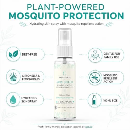 Skin Shield Mosquito Repellent & Hydrating Spray for People and Kids – Citronella & Lemongrass – DEET-Free Natural Bug Spray for Body – 100ml — view 2