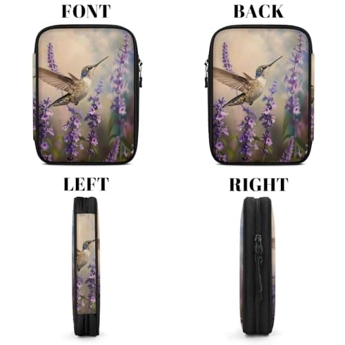 Mintoprints Lavender Floral Electronics Travel Organizer Case, Purple Floral Hummingbird Tech Organizer Pouch Cord Storage Bag for Phone, Cable, Charger, Accessories — view 6
