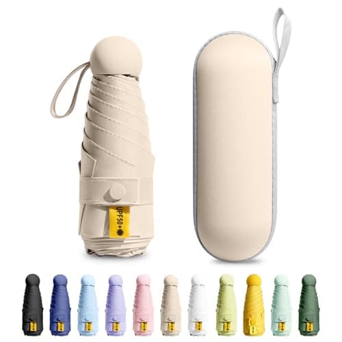 MPXEAVG Travel Umbrella, Handbag Umbrella, Mini Umbrellas with Case, for Women Handbag Size, Windproof Strong for Men Women (Beige)