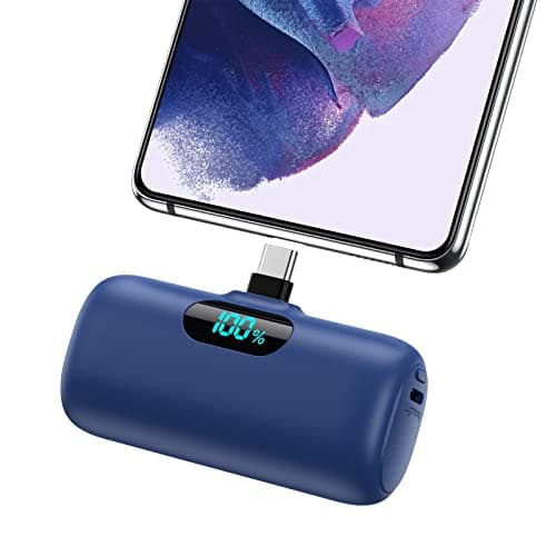 Feob Power Bank USB C 5000mAh,15W PD 3.0A Fast Charging Portable Charger Mini Power Bank LCD Display Battery Pack Compatible with iPhone 17/16/15 Series, Samsung/Note/Moto/LG/Pixel/Nexus etc - Blue