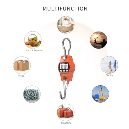 Hanging Scale Handheld 880lb/400kg Crane Scale Luggage Scale,with ABS Plastic case & Big LCD Display, Portable Digital Mini Crane Scale Fishing Scale，for Gym,Hunting,Travelling,Farming（Orange） — view 5