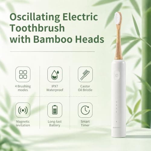 AURVONES Ultrasonic Oscillating Electric Toothbrush with Bamboo Heads — view 3