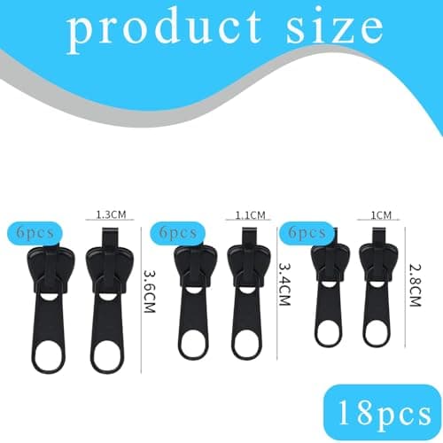 Universal Zipper Repair Kit,18 PCS Removable Zip Puller Replacement Easy No Tools Fix for Jackets Luggage Backpacks Jeans Multipack in Black — view 2