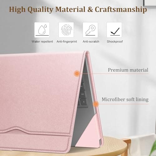 FINTIE Sleeve Case for 13.5 Inch Microsoft Surface Laptop 5/4/3/2 (Model: 1951/1868/1958/1950/1867/1769), Premium PU Leather Protective Folio Book Cover with Large Pocket, Rose Gold — view 2