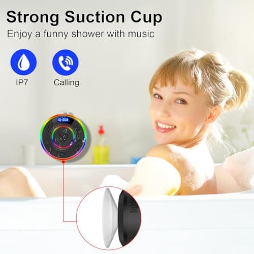 Bluetooth Shower Speaker with IPX7 Waterproof, Bluetooth Speaker with HD Stereo Sound, Built-in Mic Portable Wireless Speaker with Dynamic Lights 10H Playtime, for Outdoor Kitchen Gifts Golf, Black — view 3