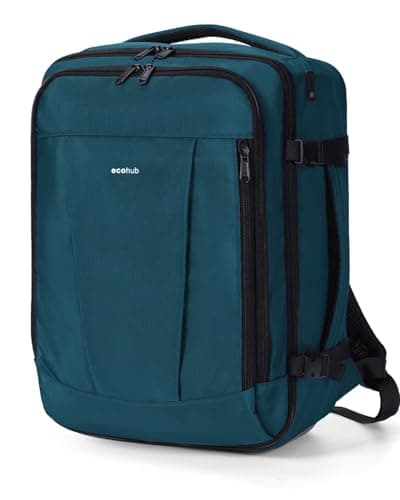 ECOHUB Ryanair Cabin Bags 40x30x20, Underseat Travel Bag with 9 Pockets, Recycled PET Eco Friendly Hand Luggage Backpack, Lightweight Rucksack for Women & Men, Carry on Bag with USB Port 20L,BlueGreen