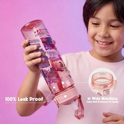 Heartsking K Pop Water Bottle for Girls, Pink Reusable Plastic Water Bottle with Straw for Sports and Travel Drinkware Merch Gift for Girls Fans Teens Party Birthday — view 5