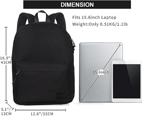 SUPACOOL Lightweight Casual Backpack for Men and Women, Water-resistant Mens backpack, Rucksack for Men, School Bag for College, School Backpack for Boys and Girls(Black) — view 4