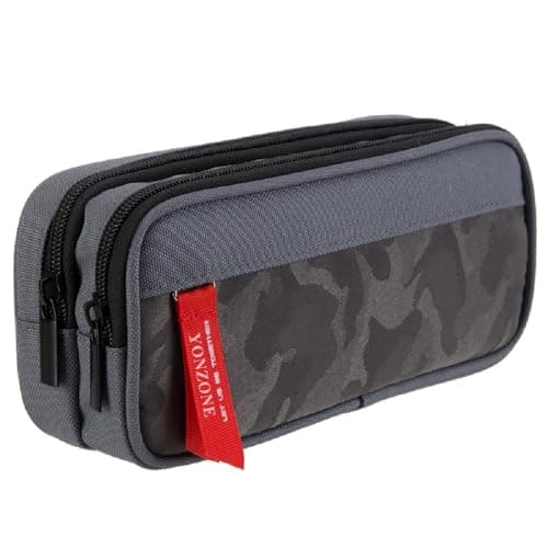 YONZONE Pencil Case Large Capacity Pencil Cases Big Pencil Bag Pouch for Boys Girls, High Storage Stationery Pen Holder School Office Organiser Supplies Makeup Bag with 3 Compartments, Grey