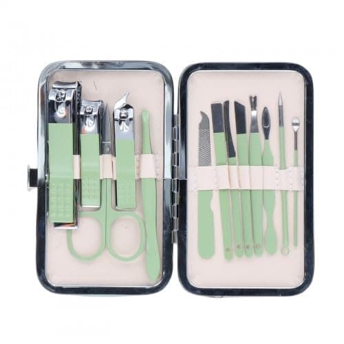 13 Piece Professional Pedicure Nail Clippers Kit, Manicure Set 13 in 1, Portable Travel Grooming Kit, Stainless Steel Nail Scissors Grooming Set for Men and Women (Green)