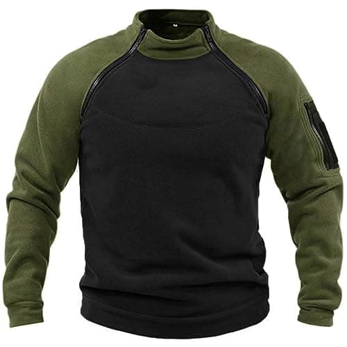 Men's Workout Military Tactical Mock Neck Pullover UK Winter Outdoor Sport Fleece Pullover Long Sleeve Sweatshirts Combat Fleece Jacket Jumper Tops Army Windproof Pullover Green L