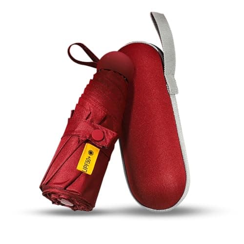 Mini Folding Umbrella with Case, Pocket Sized Lightweight Portable Umbrella, Light Compact Rain Umbrella for Travel Outdoor Daily Use, Small Sun Rain Pocket Umbrella for Girls and Women men (Red)