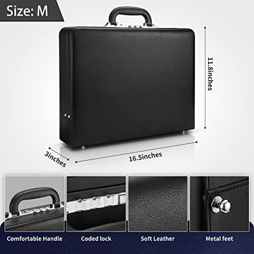 HAESTUS Leather Briefcase for Men with Combination Lock, Classic Hard Shell Attache Case in Black, Fits 16 Inch Laptop — view 2