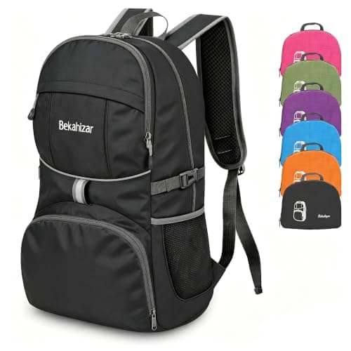 Bekahizar Lightweight Foldable Backpack 35L Hiking Rucksack Daypack Packable Travel Day Bag for Men Women Teens Outdoor Sports Walking Camping Travelling Cycling (Black)