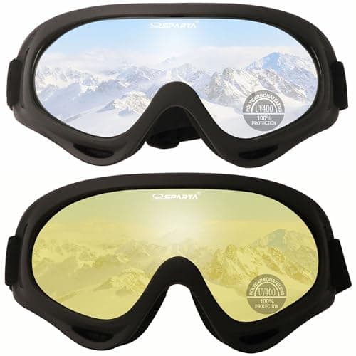 OUTDOORSPARTA 2-Pack Ski Goggles Snow Sports Goggles Snowboarding Goggles Motocycle Glasses for Men Women Youth Kids Boys Girls (3. Gray Frame, Clear Lens; Black Frame, Yellow Lens) — view 2