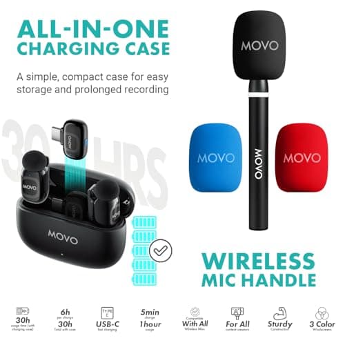 Movo iVlogger-PRO Vlogging Kit for iPhone/Android - YouTube Starter Kit for Content Creators - Accessories: Phone Tripod, Phone Mount, RGB Light and VXR10 Shotgun Mic (iVlogger-PRO-Wireless) — view 2