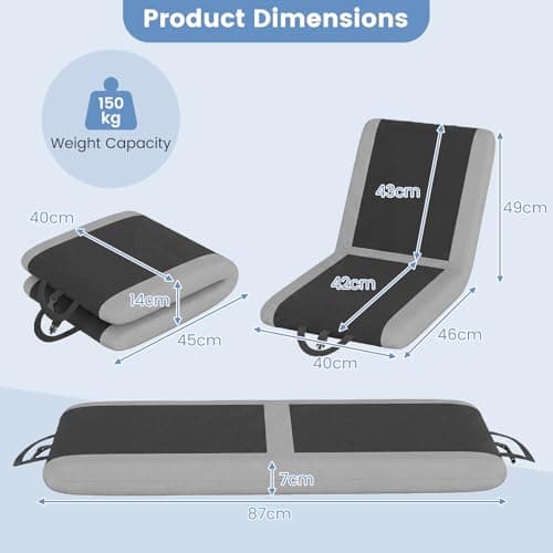 COSTWAY Padded Stadium Seat, Foldable Camping Chair with Back Support, 6 Reclining Positions and Carrying Handle, Portable Bleacher Chair for Sports Events, Concerts, Camping and Beach (1, Black) — view 3