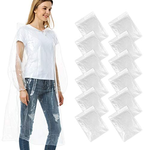 ALBOYI 10 | 12 Pack Disposable Rain Ponchos, Waterproof Rain Poncho for Women & Men, Adult Raincoats with Drawstring Hood, Outdoor Activities, Clear, Multicolor (UK, Age, One Size, 12, Clear)