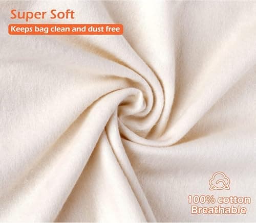 MISSLO Set of 3 Cotton Breathable Dust-Proof Drawstring Storage Pouch Multi-Functional Bag，Beige (Pack 3 L) — view 4