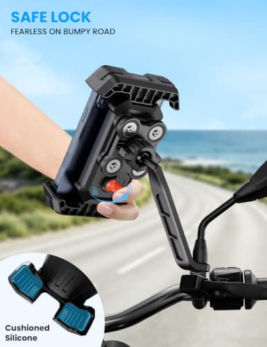 GREFAY Motorcycle Phone Holder, Universal Motorbike Phone Mount with Dual Anti-Vibration, Phone Holder for Motorbike Mirror Mount with 360° Rotation for 5.1-6.8 inch Smartphones — view 4