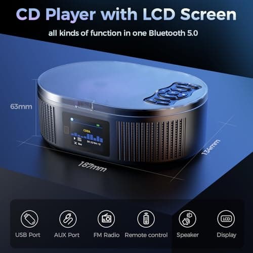 Desobry Portable CD Player with Bluetooth 5.0 LCD Screen for Home Senior — view 3