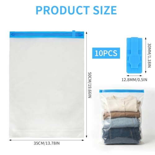 YINKUOSSAA 10 Pcs Roll Up Vacuum Bags for Travels, Reusable No Pump Vacuum Compression Bags for Travel Space Saver Bagss, for Suitcase Storage Bag Holiday Travel Essentials(35x50cm) — view 2