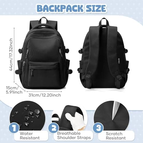 HYC00 School Bag for Teenager Girls Boys Secondary High Middle School Backpack Womens Casual Daypack Bookbag Water-Resistant 14 Inch Laptop Rucksack Backpack for Travel College Work Bags, Black — view 3