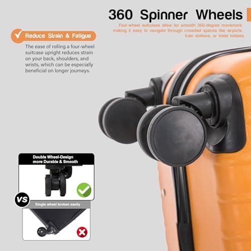 Aerostar 20” Lightweight Small Hard Suitcase Cabin Hand Luggage 4 Spinner Wheels Carry On 55x35x20 | Accepted on All Airlines easyjet, RyanAir, British Airways, Emirates & More (Orange, 35 Litre) — view 5
