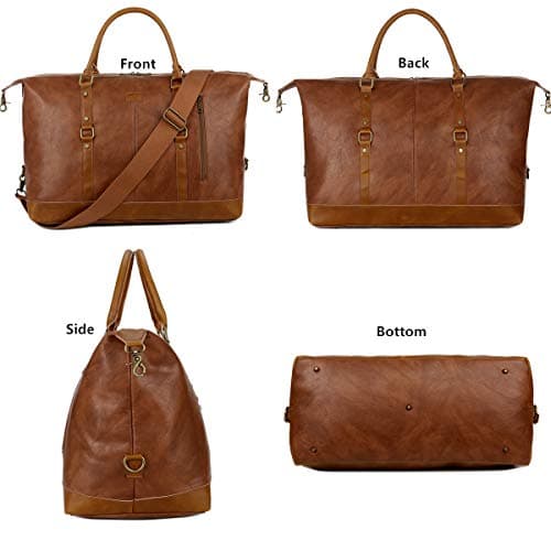 BAOSHA Oversized Faux Leather Travel Duffel Tote Bag Carry On Overnight Weender Bag Travel Holdall for Men and Women HB-14 (Brown) — view 5