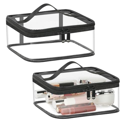 Aucuu 2PCS Toiletry Bag, Clear Makeup Bag, TSA Approved Cosmetic Bag, Portable Waterproof Transparent Cosmetic Bags, Clear Travel Toiletries Bag for Travel Business Bathroom