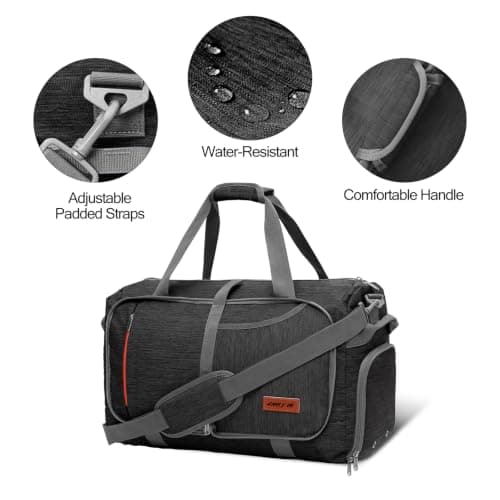 Travel Duffle Bag, 40L Foldable Carry On Luggage with Shoe Compartment, Water-Resistant Gym & Sports Bag for Men & Women, Airline Approved Underseat Cabin Bag for Overnight, Weekend & Camping Black — view 6