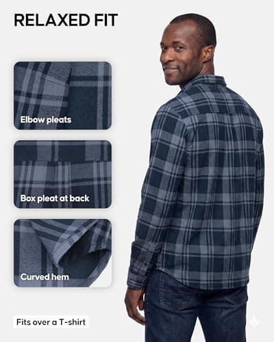 DANISH ENDURANCE Flannel Shirt Men, 100% Organic Cotton Brushed Flannel Shirt, Relaxed Fit, Long Sleeve Navy M — view 3