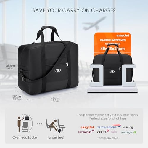 SPAHER Cabin Bag 45x36x20 Easyjet Tui Airways Foldable Travel Duffle Bag Carry-on Hand Luggage Small Under-seat Cabin Bag Lightweight Holdall Suitcase Handbag — view 2