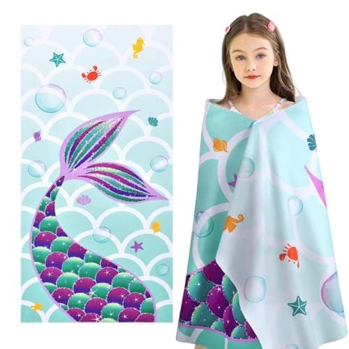 WERNNSAI Mermaid Microfibre Beach Towel for Kids, 76 x 150cm Bath Towel — view 2