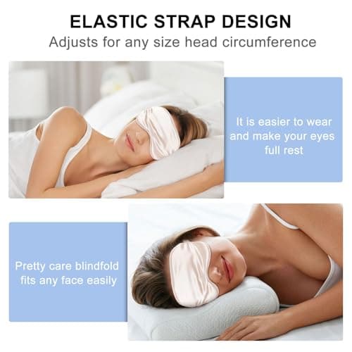 Sleeping Mask Set with Hairband and Bag, Artificial Silk Beige — view 3