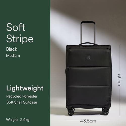 ANTLER - Soft Stripe 2.0 Medium Suitcase - Adjustable Handle, 4 Spinner Wheels, Lightweight, TSA Lock - Recycled Polyester Luggage - 71cm, Black — view 2