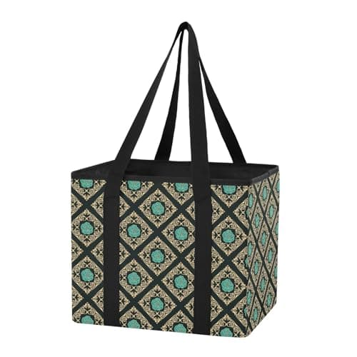 Grckit Car Trunk Organizer Decorative Turquoise Rose Heavy Duty Collapsible Storage Tote Bag with Reinforced Handles for Shopping Travel Picnic