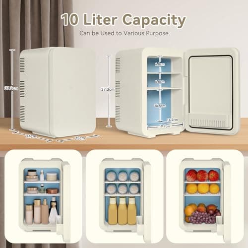 ARTETHYS Mini Fridge for Bedrooms, 10L Small Car Fridge, Beige — view 3