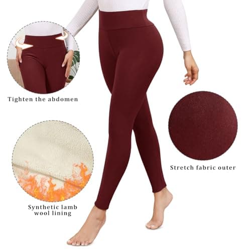 Decorie Thermal Leggings Women High-Waisted Fleece Lined for Winter Red — view 5