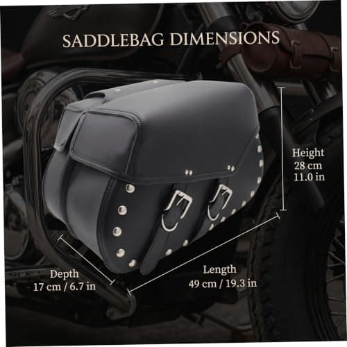 20L Large Capacity Retro Black Leather & Metal Motorcycle Saddlebags, Side Storage Bags for Cruiser, Touring — view 5